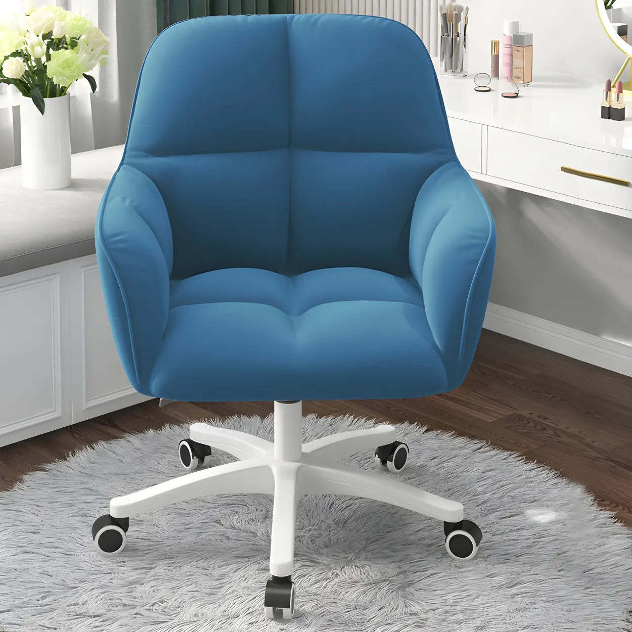 Multi-Color Swivel Curved Leather Office Chair — Dark Blue / Black
