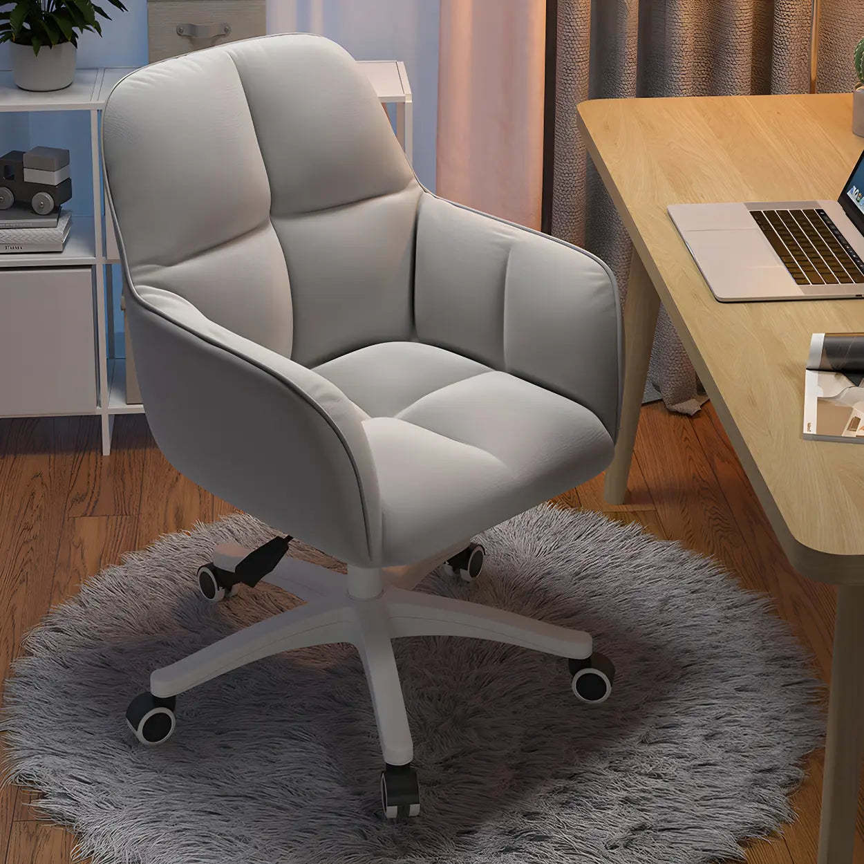 Multi-Color Swivel Curved Leather Office Chair — Lake Blue / Black
