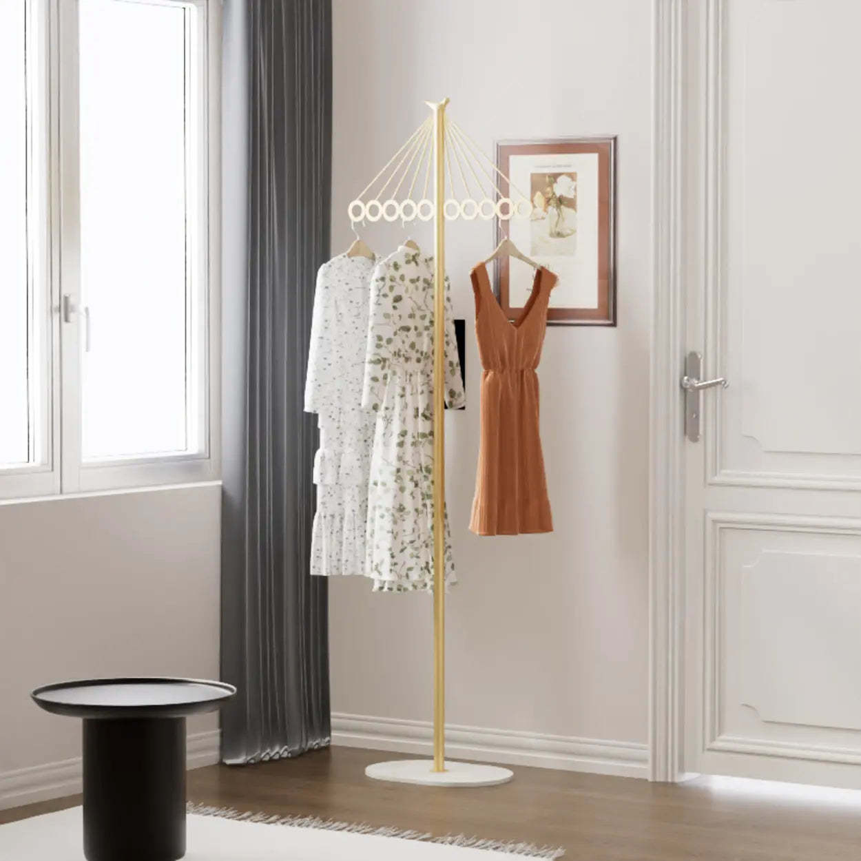 Multi-Color Tall Alloy Freestanding Coat Rack — White-Black