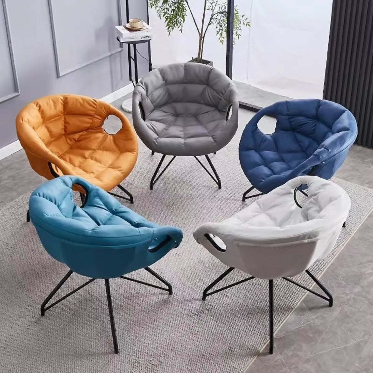 Multi-Color Tech Cloth Biscuit Back Barrel Chair — Dark Blue / Tech Cloth