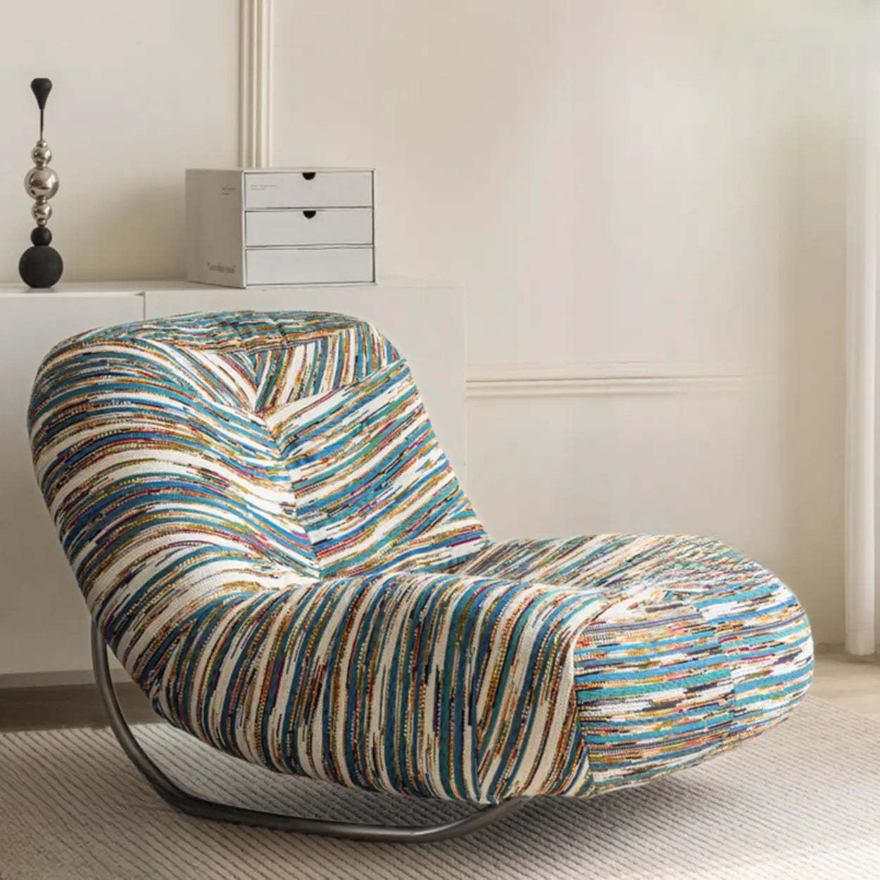 Multi-Color Silver Metal Leg Rocking Chair — Black