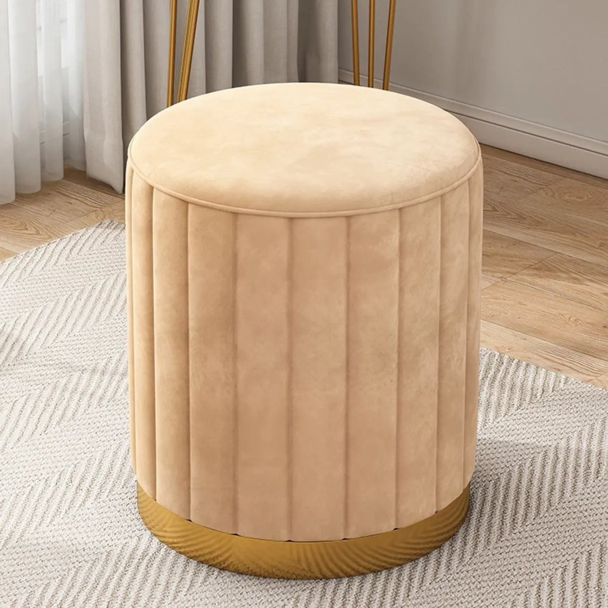 Multi-Color Velvet Drum Upholstered Metal Vanity Stool — Blue / Storage