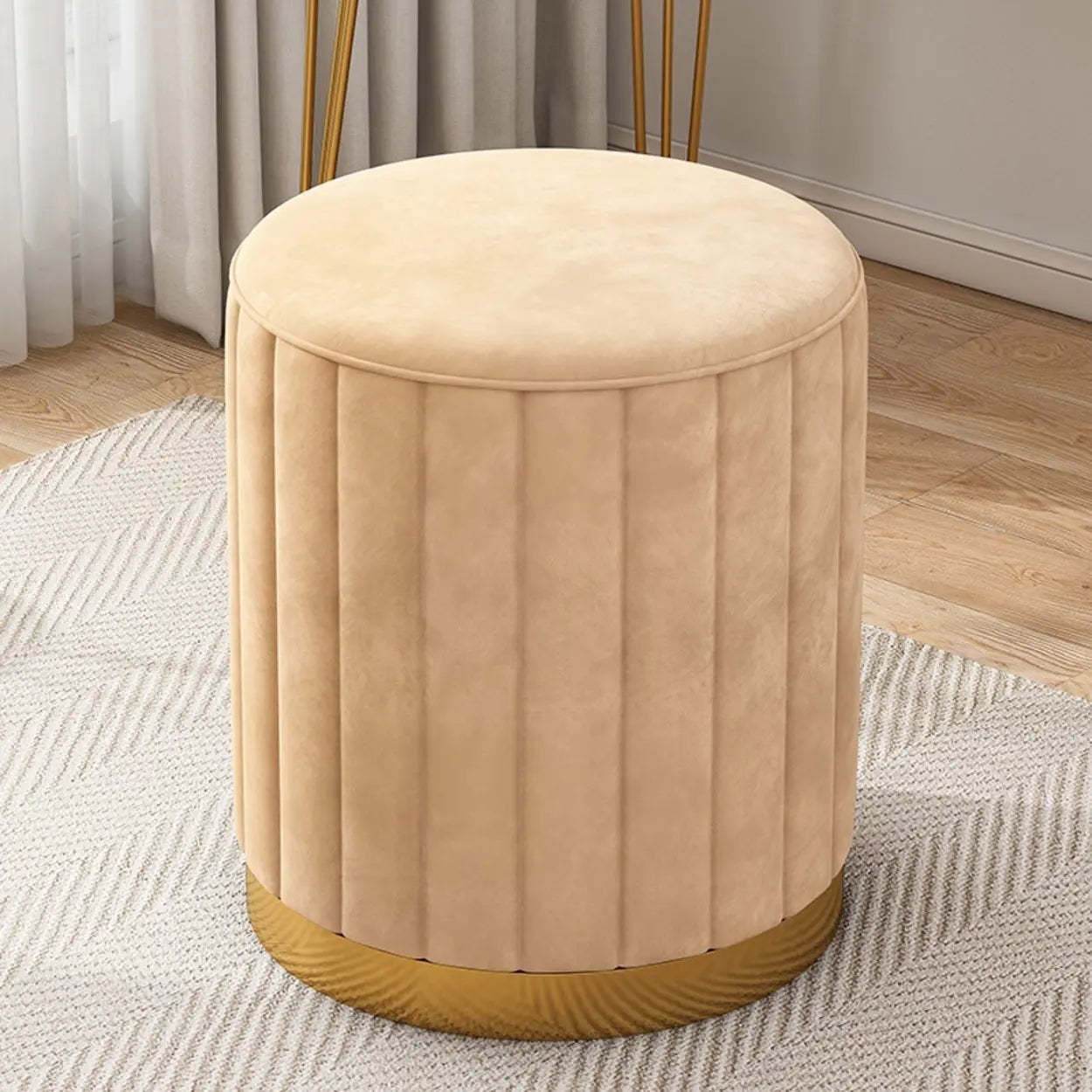 Multi-Color Velvet Drum Upholstered Metal Vanity Stool — Blue / Storage