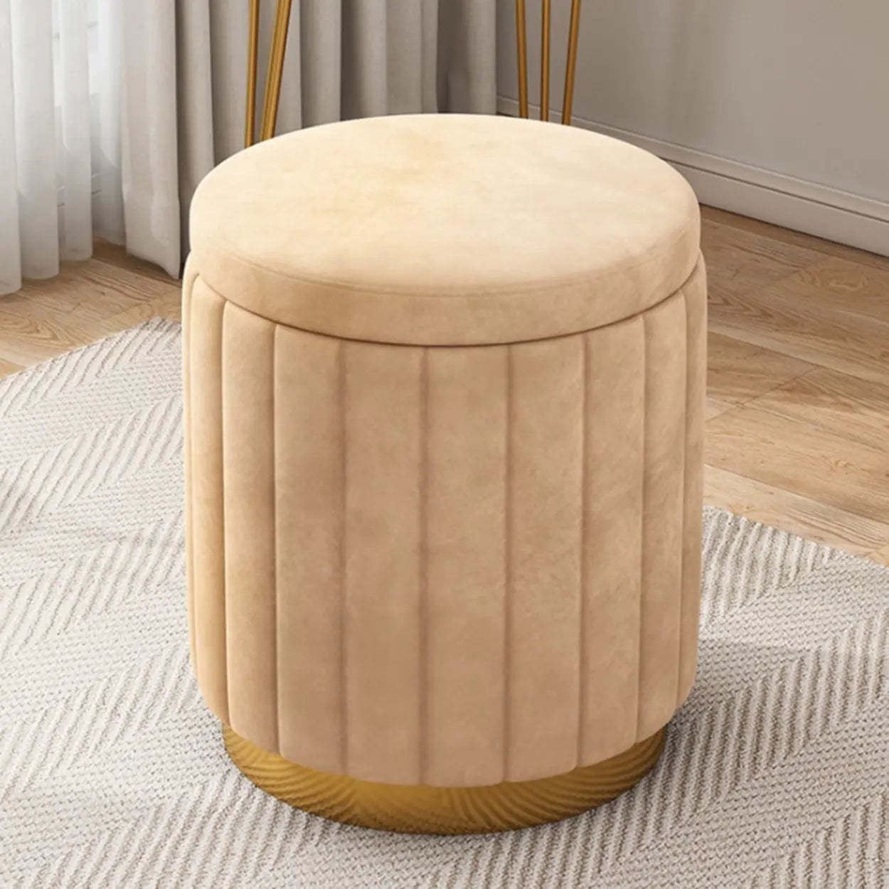 Multi-Color Velvet Drum Upholstered Metal Vanity Stool — Green / Storage