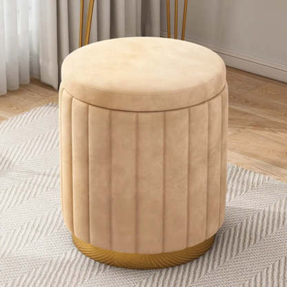 Multi-Color Velvet Drum Upholstered Metal Vanity Stool — Green / Storage