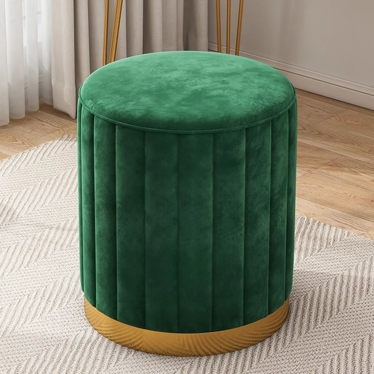 Multi-Color Velvet Drum Upholstered Metal Vanity Stool
