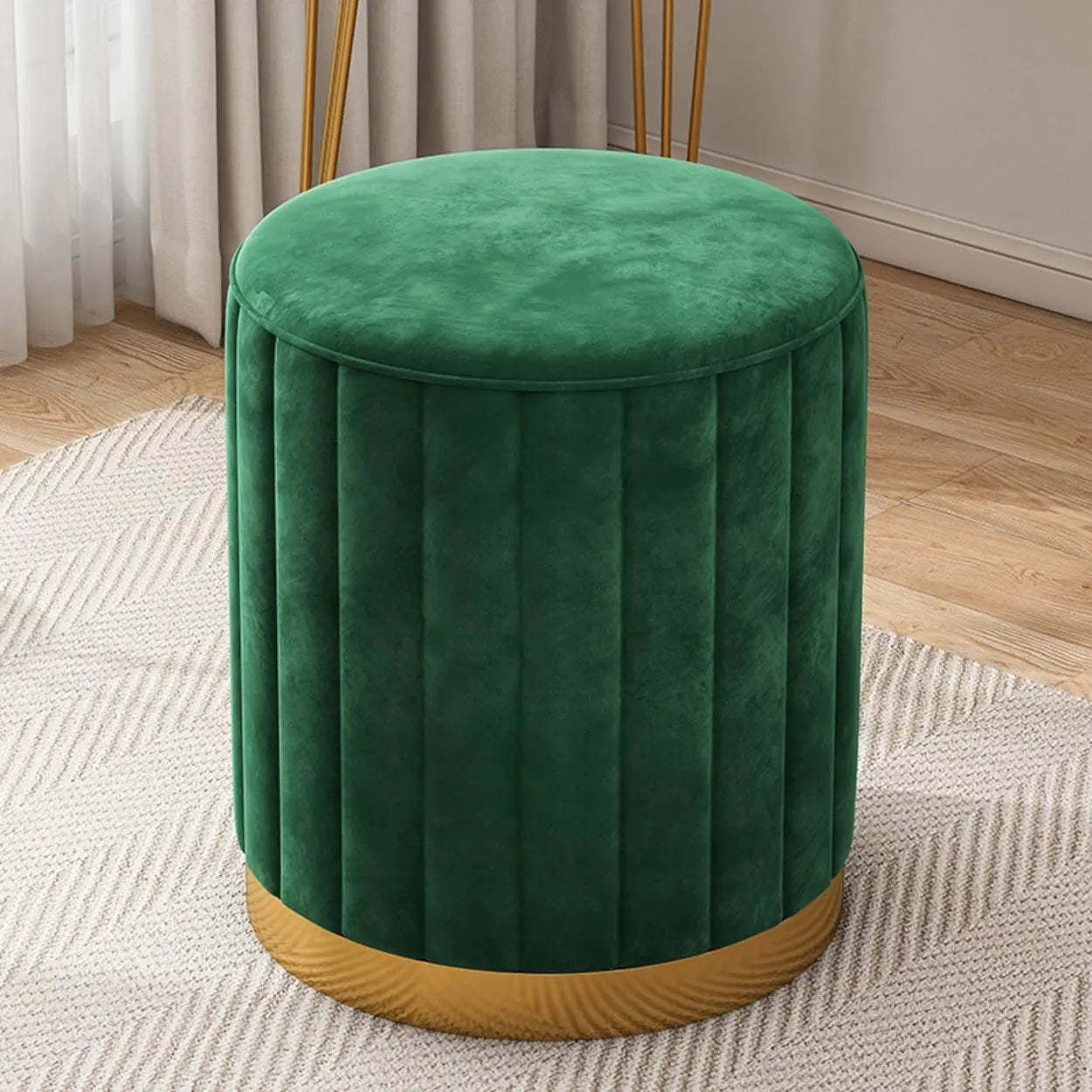 Multi-Color Velvet Drum Upholstered Metal Vanity Stool