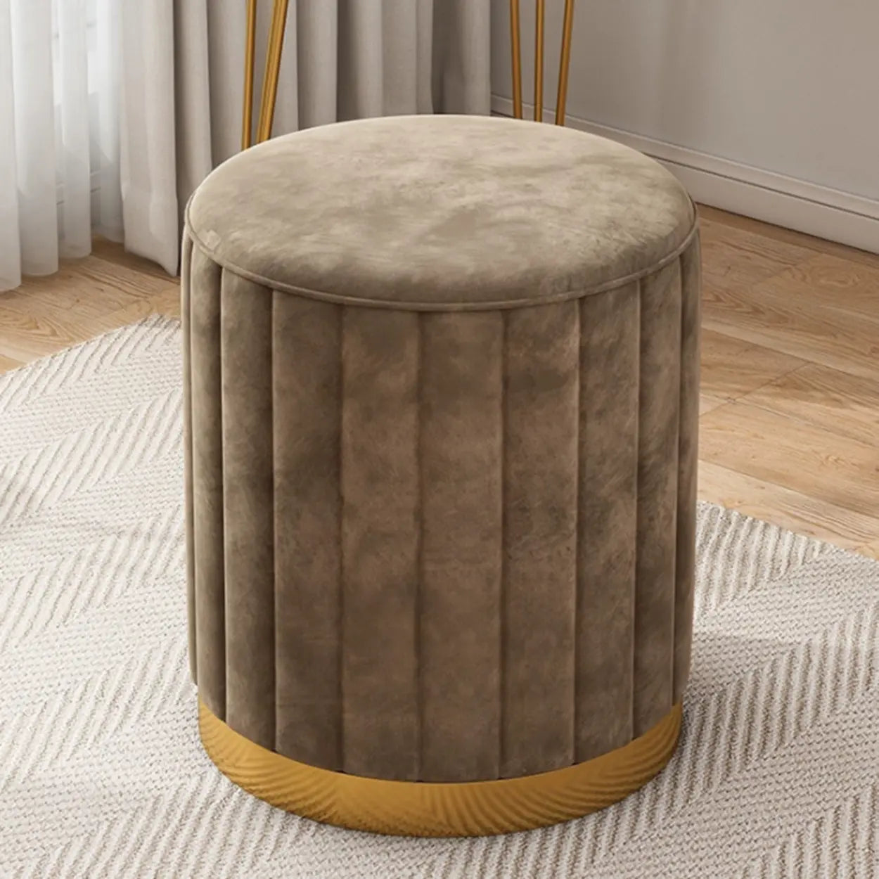Multi-Color Velvet Drum Upholstered Metal Vanity Stool