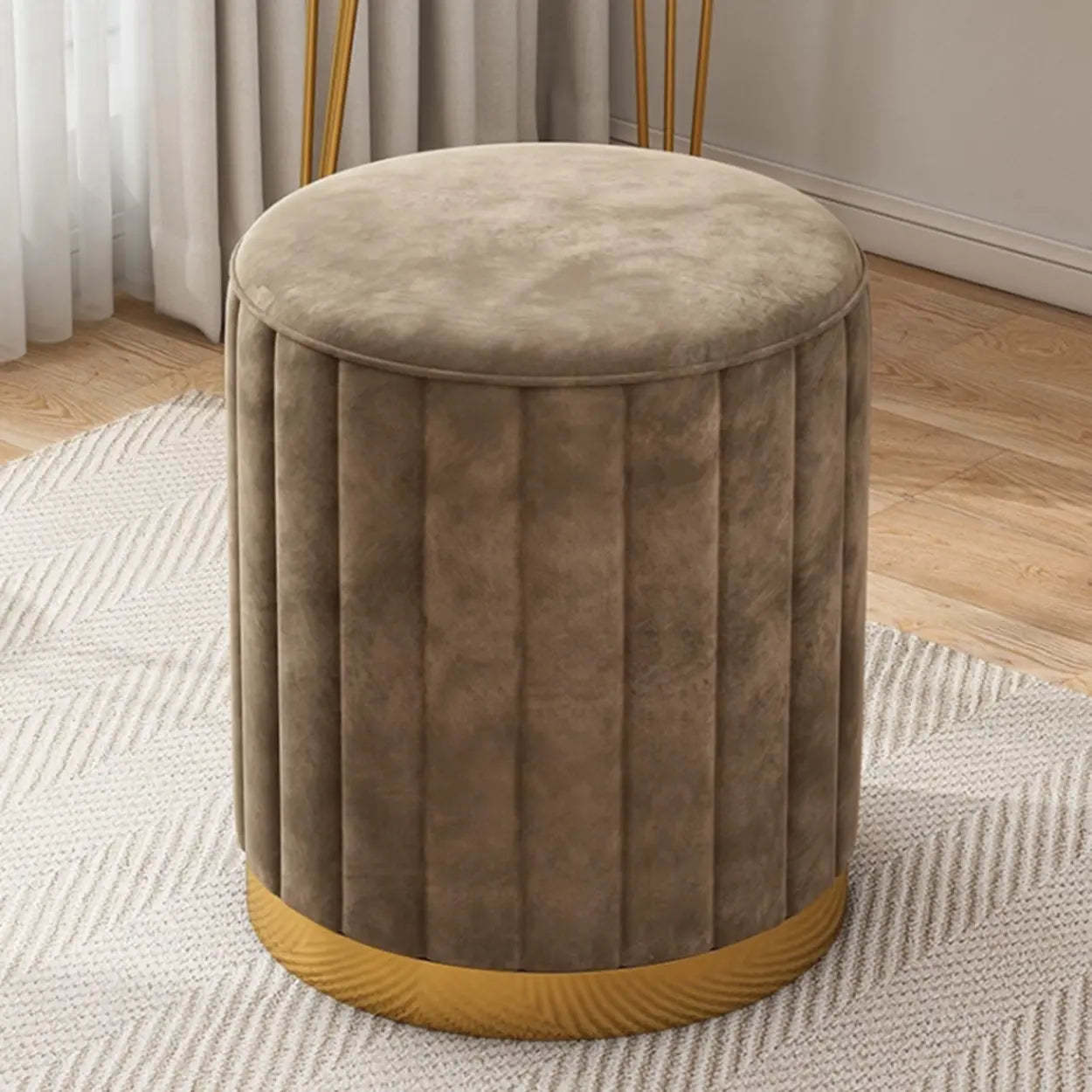 Multi-Color Velvet Drum Upholstered Metal Vanity Stool