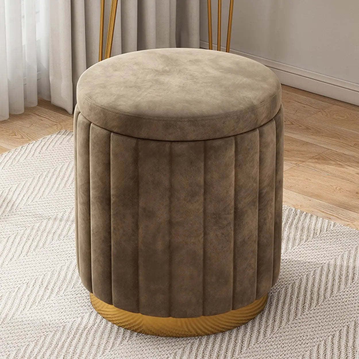 Multi-Color Velvet Drum Upholstered Metal Vanity Stool