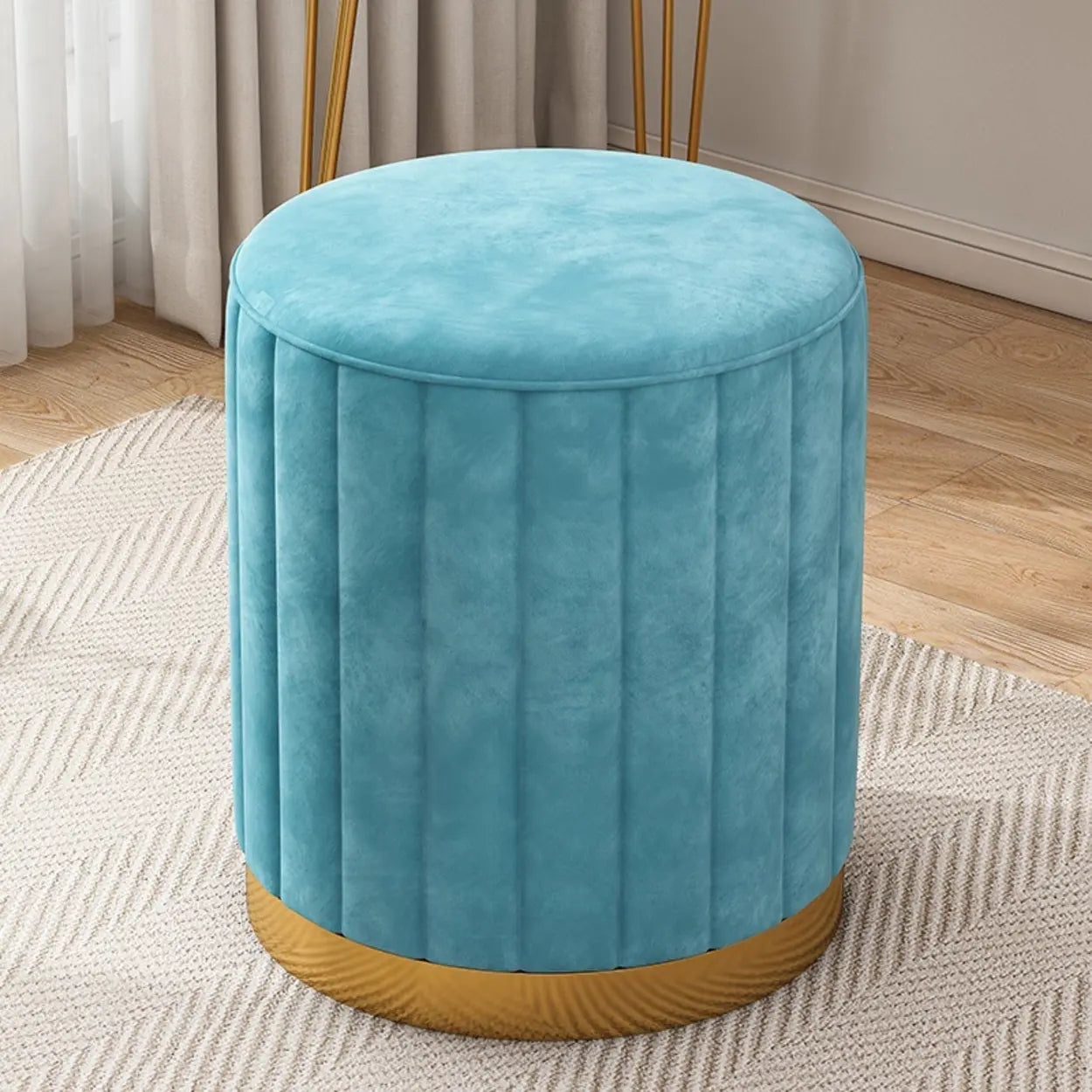 Multi-Color Velvet Drum Upholstered Metal Vanity Stool — Red / Storage