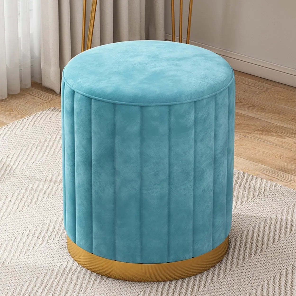 Multi-Color Velvet Drum Upholstered Metal Vanity Stool — Red / Storage