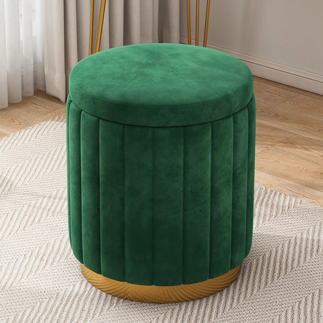 Multi-Color Velvet Drum Upholstered Metal Vanity Stool