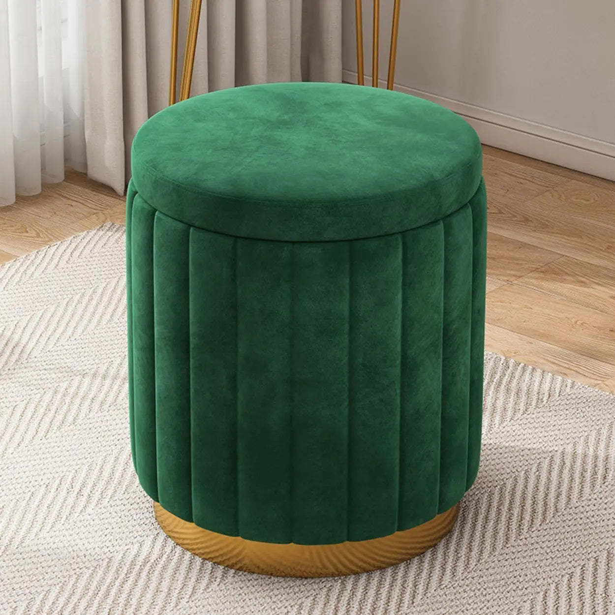 Multi-Color Velvet Drum Upholstered Metal Vanity Stool