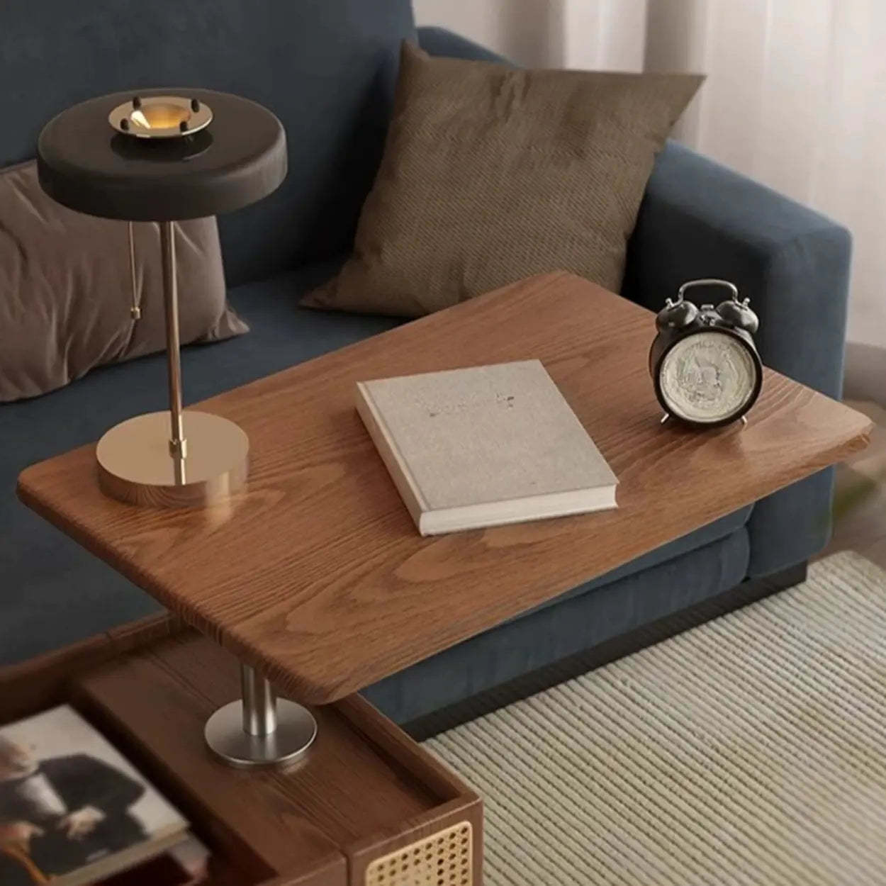 Wood Swivel Side Table with Wheels