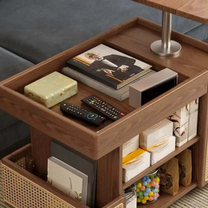 Wood Swivel Side Table with Wheels