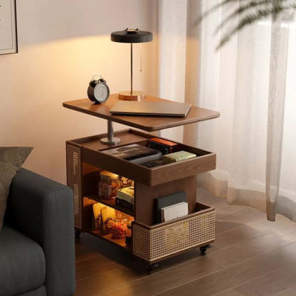 Wood Swivel Side Table with Wheels