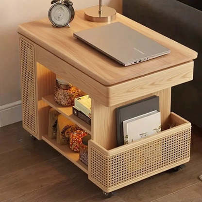 Wood Swivel Side Table with Wheels