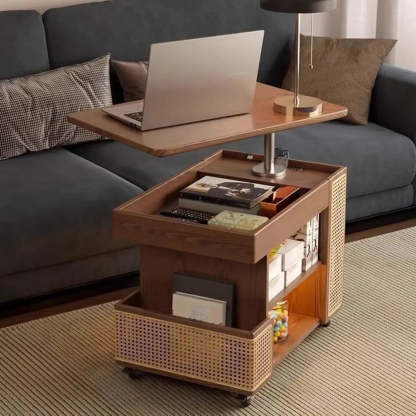 Wood Swivel Side Table with Wheels