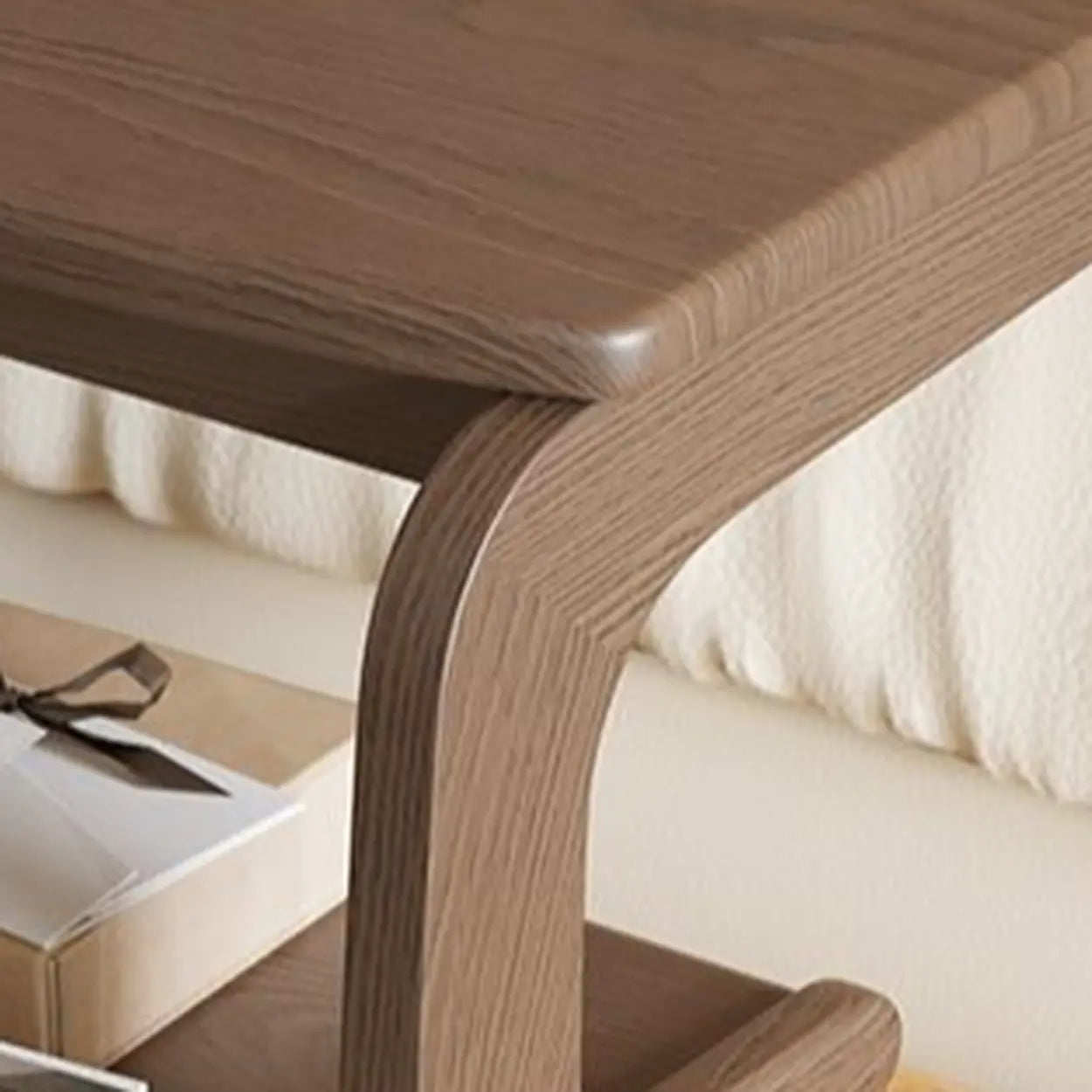 Multi-Tier Brown Wood Side Table with Wheels