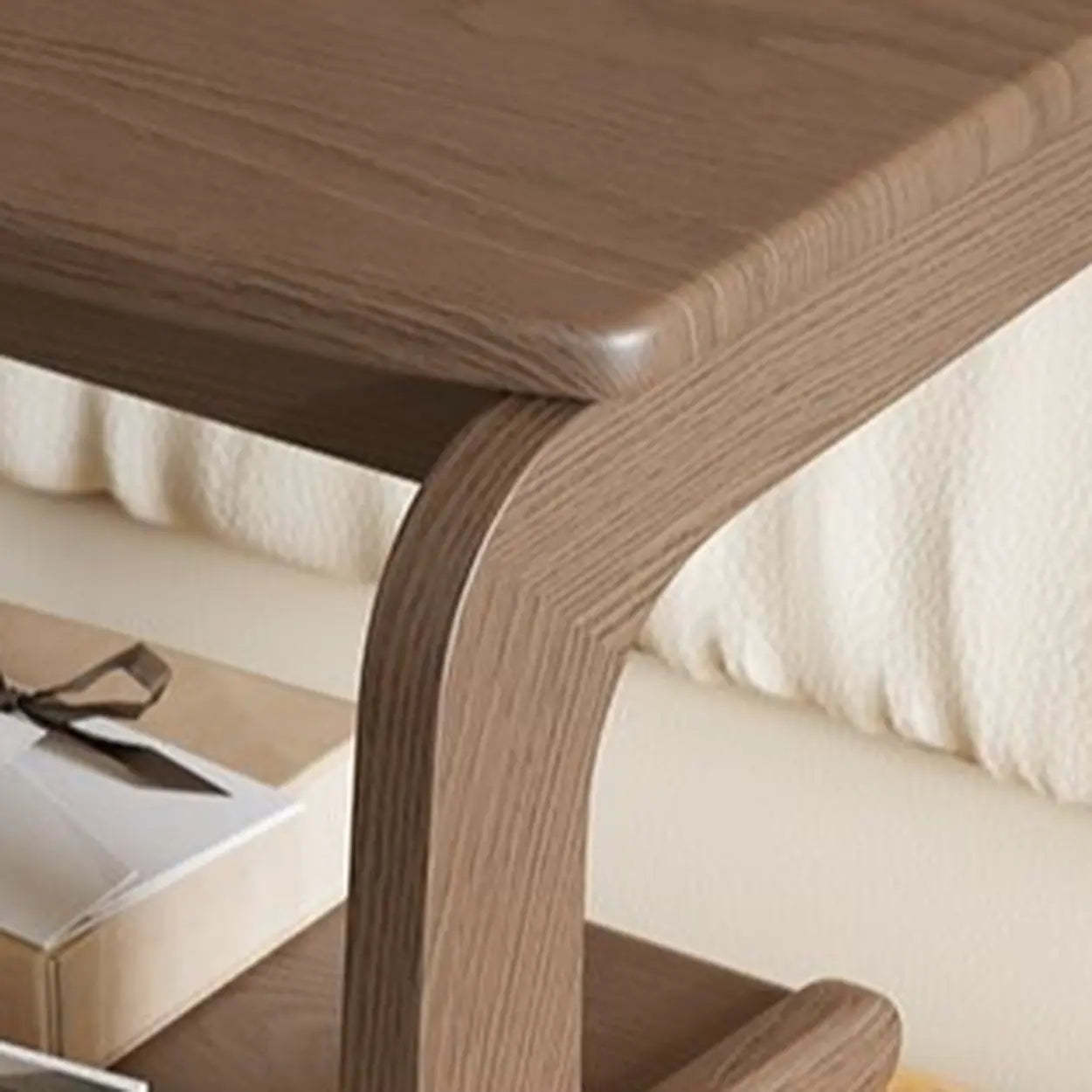 Multi-Tier Brown Wood Side Table with Wheels