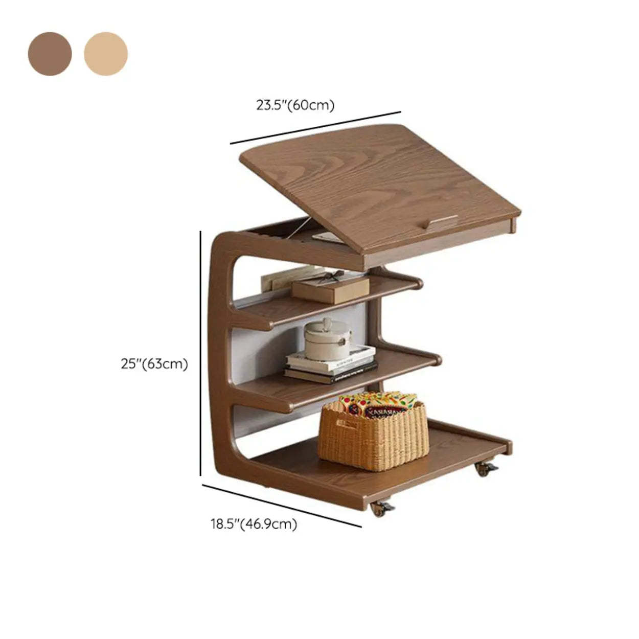Multi-Tier Brown Wood Side Table with Wheels
