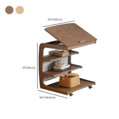 Multi-Tier Brown Wood Side Table with Wheels