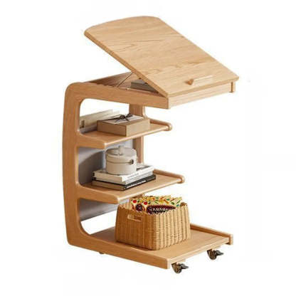 Multi-Tier Brown Wood Side Table with Wheels