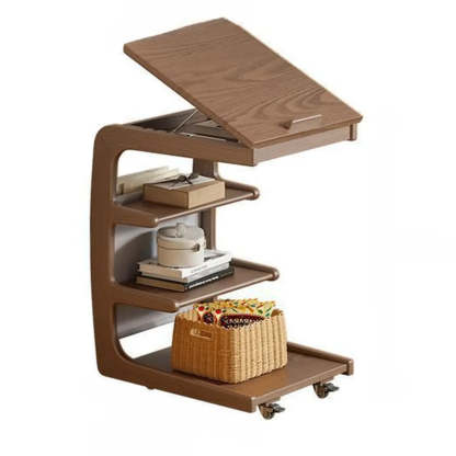 Multi-Tier Brown Wood Side Table with Wheels