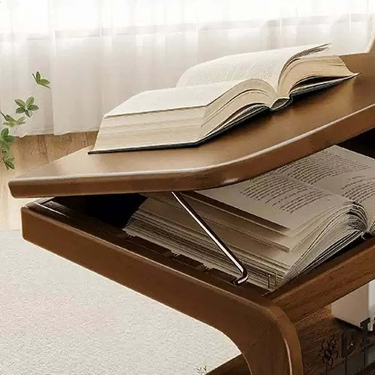 Multi-Tier Brown Wood Side Table with Wheels