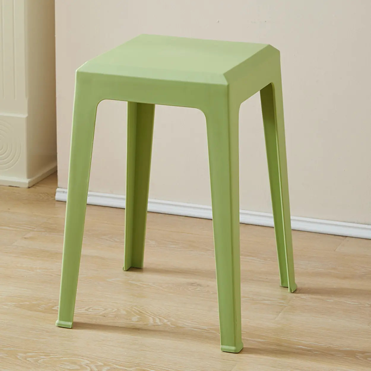 Multicolor Minimalist Square Plastic Backless Stool — Green / Cushion Not Included