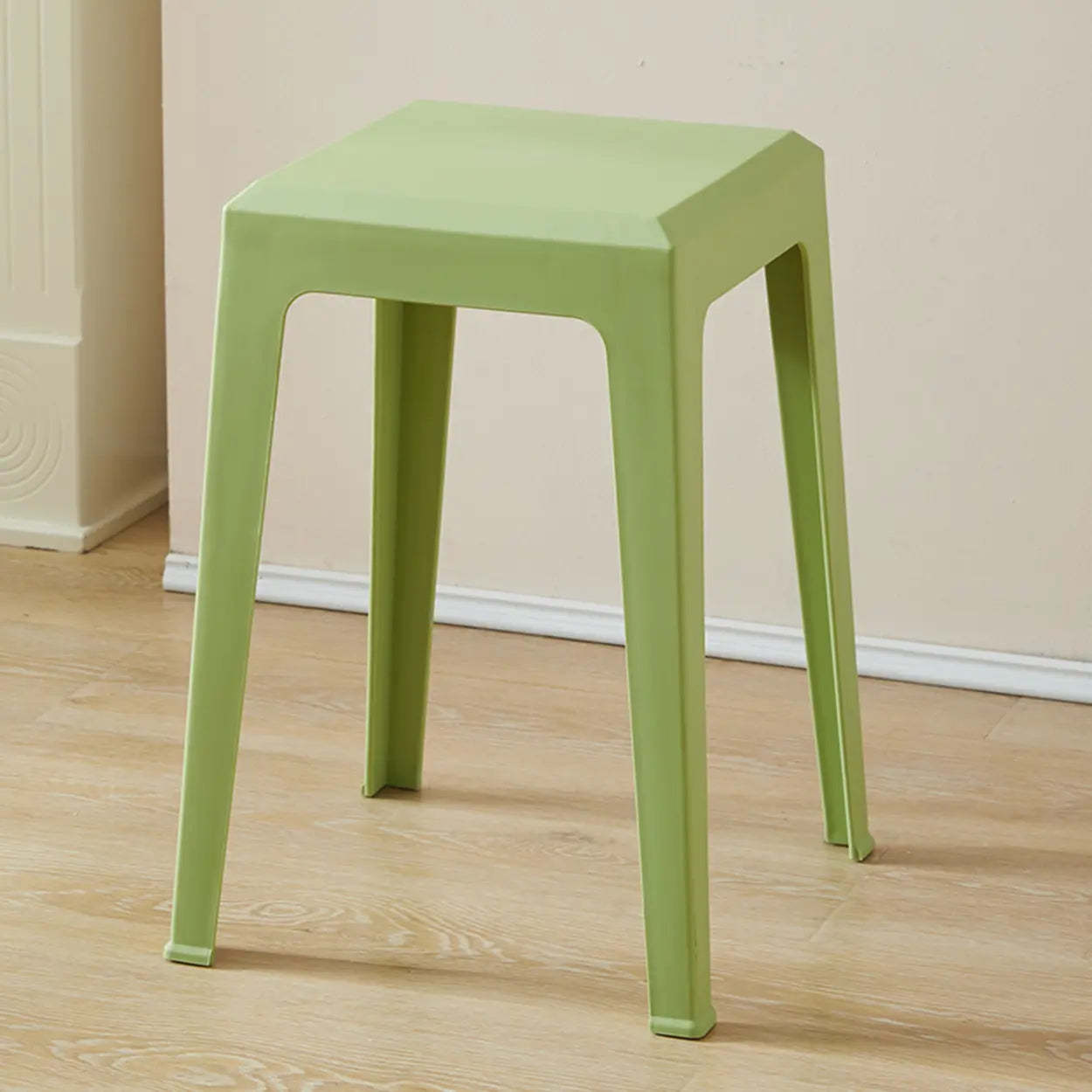 Multicolor Minimalist Square Plastic Backless Stool — Green / Cushion Not Included