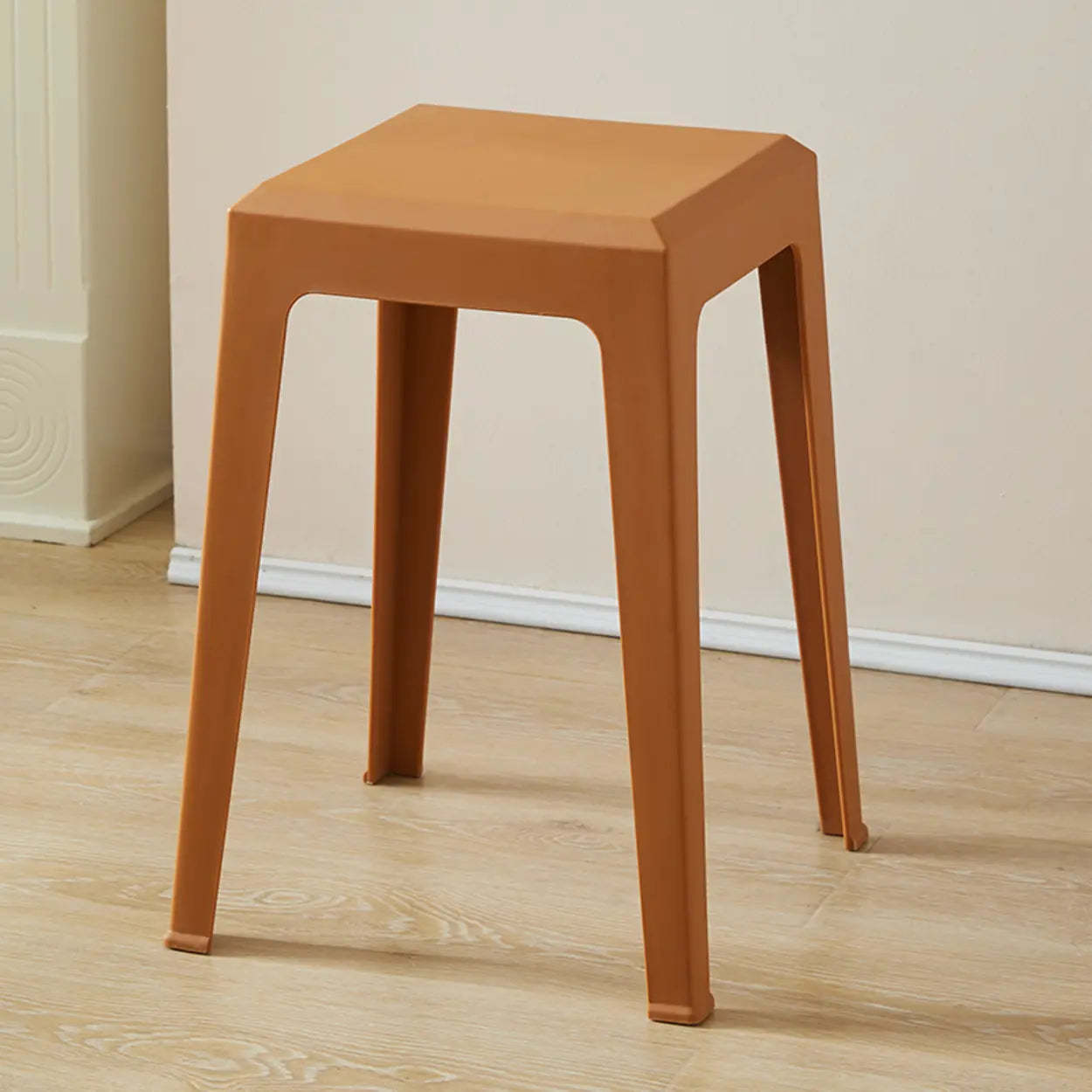 Multicolor Minimalist Square Plastic Backless Stool — Light Gray / Cushion Included