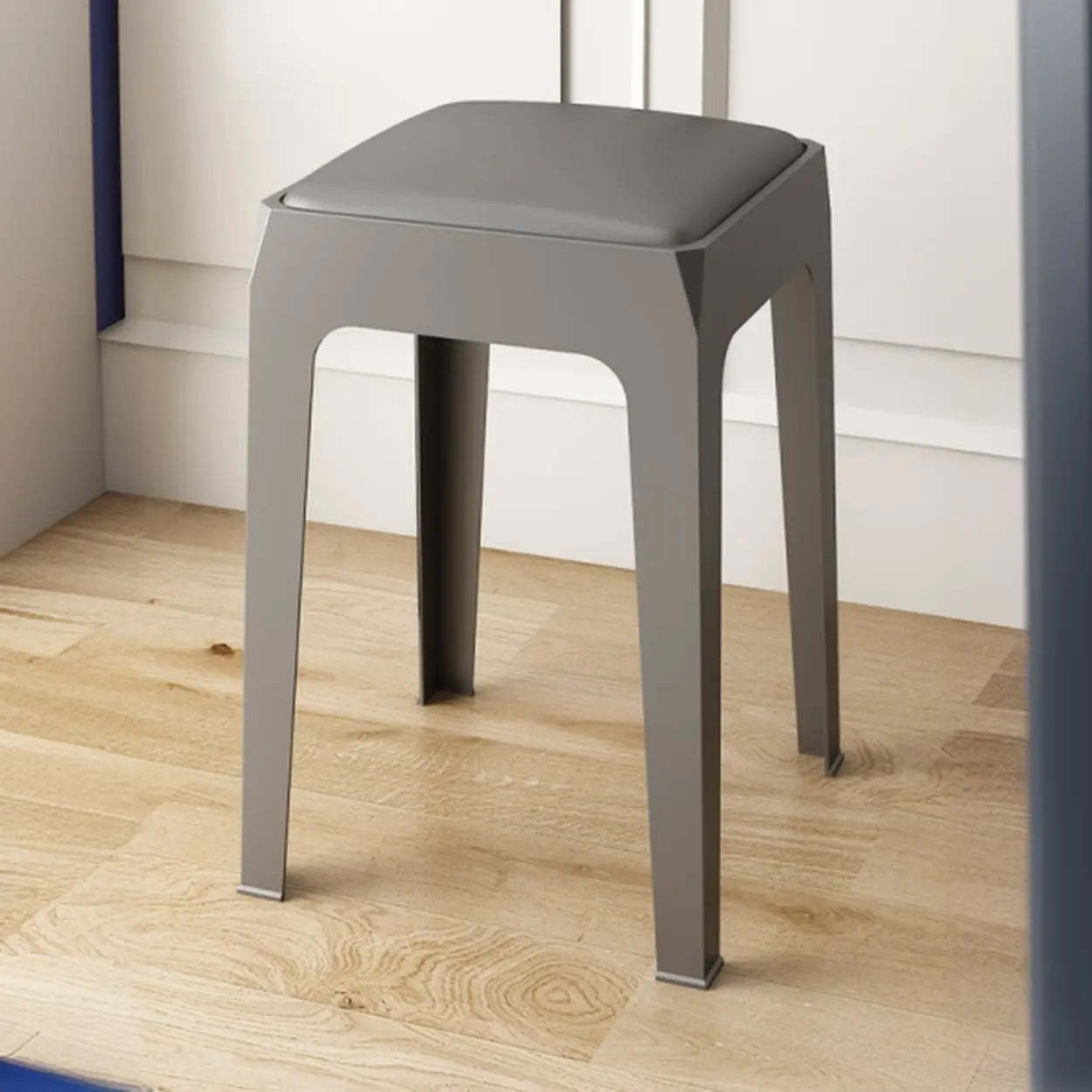 Multicolor Minimalist Square Plastic Backless Stool — Orange / Cushion Included
