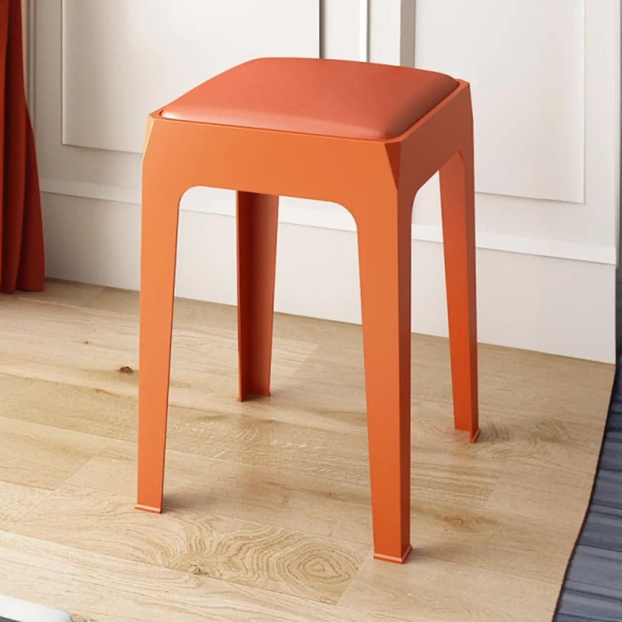 Multicolor Minimalist Square Plastic Backless Stool — White / Cushion Included