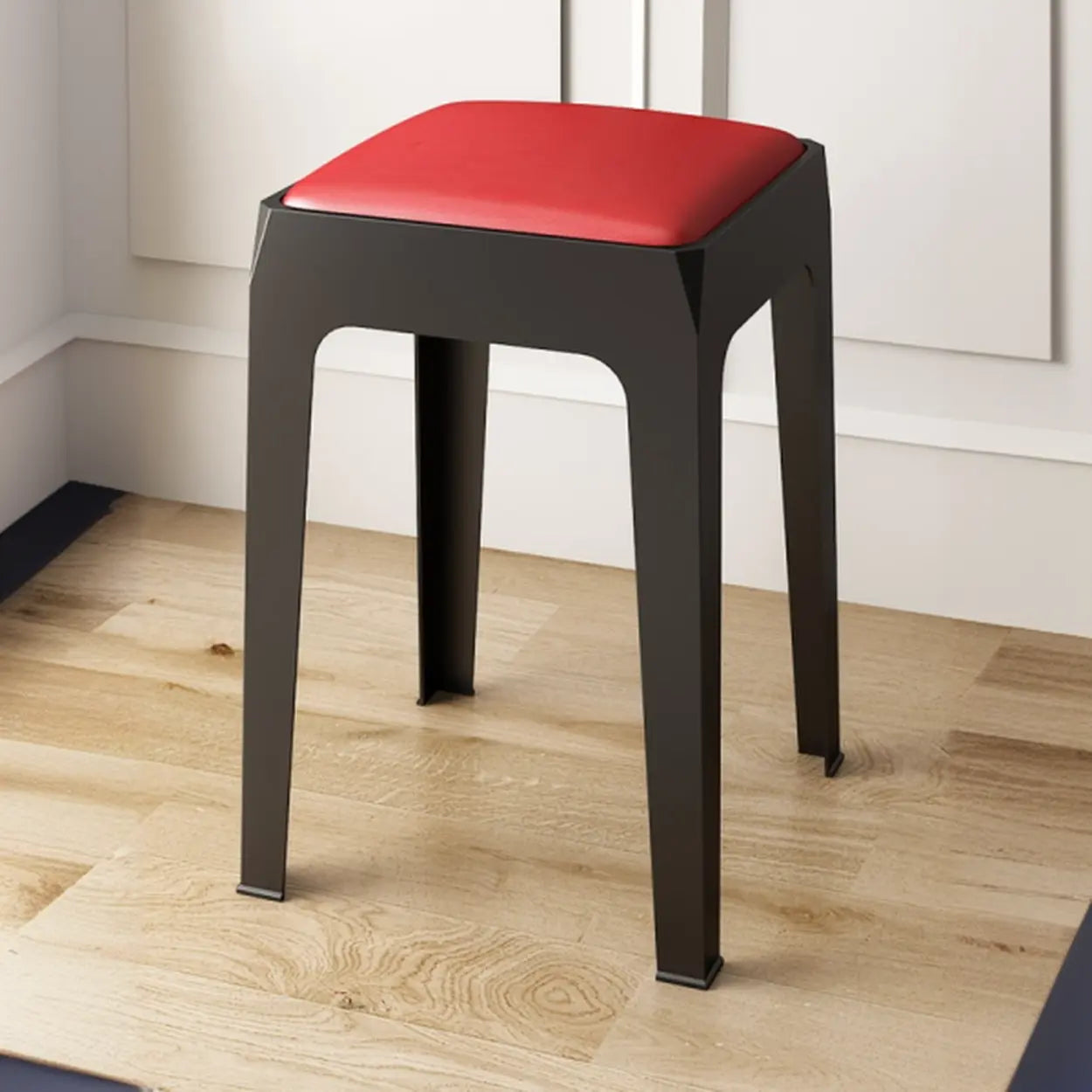 Multicolor Minimalist Square Plastic Backless Stool — White / Cushion Not Included