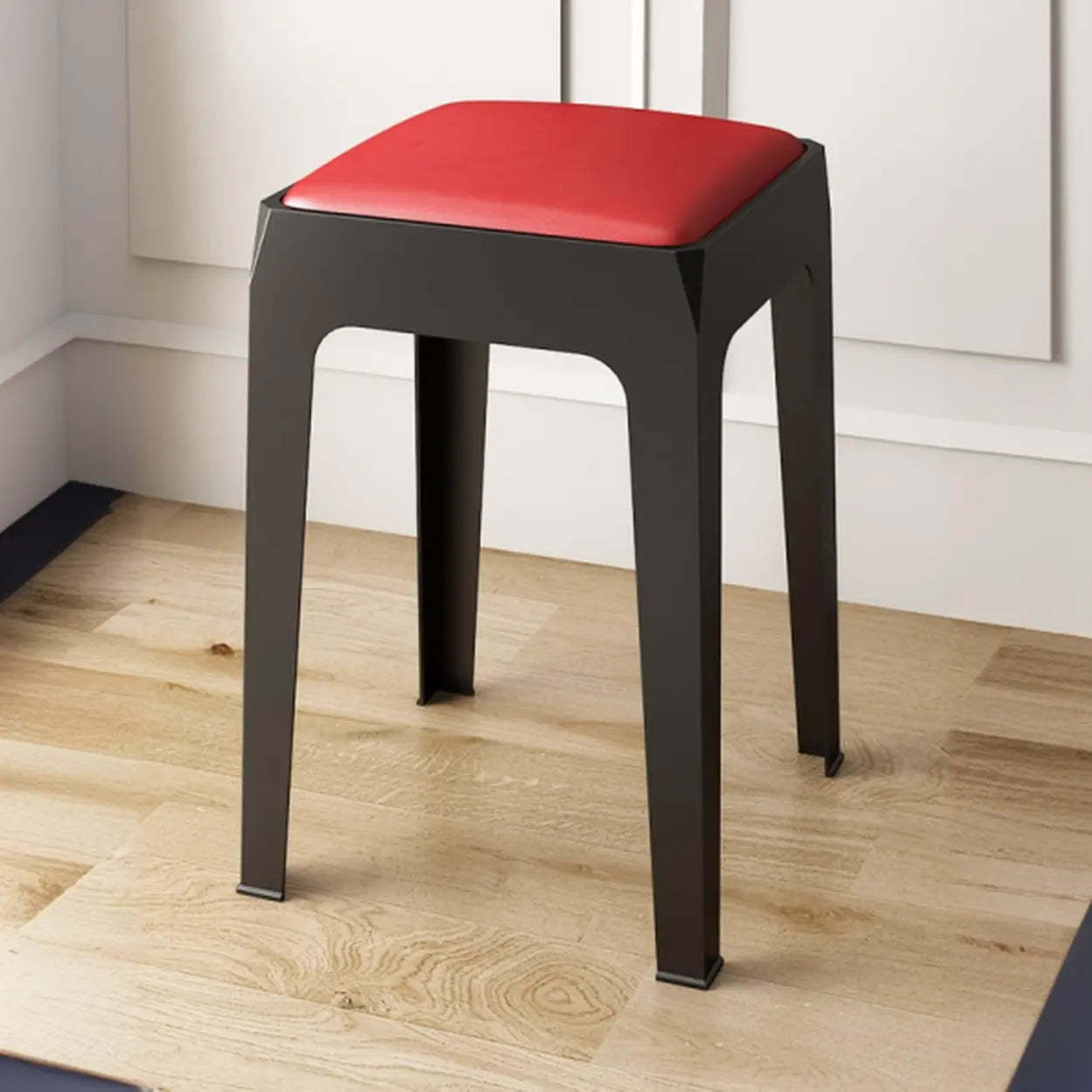 Multicolor Minimalist Square Plastic Backless Stool — White / Cushion Not Included