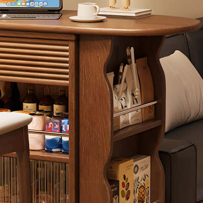 Multifunctional Extendable Wood Bar Table with Shelves