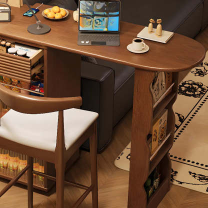 Multifunctional Extendable Wood Bar Table with Shelves