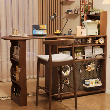 Multifunctional Extendable Wood Bar Table with Shelves — Ivory / Table Only