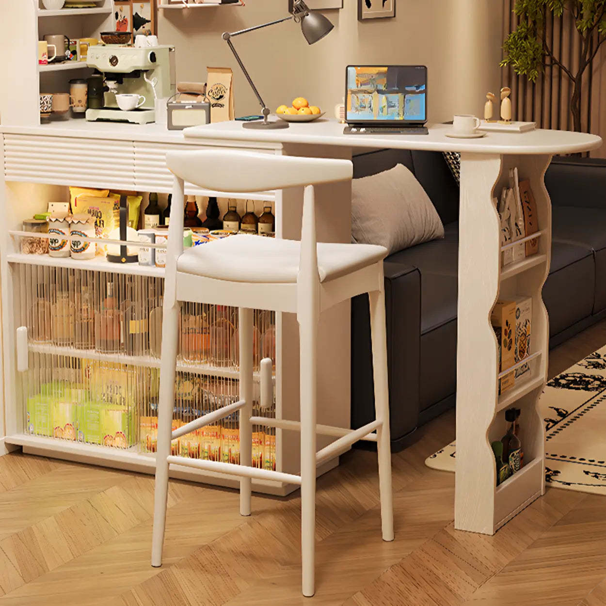 Lighom modern multifunctional extendable wood bar tables — Ivory