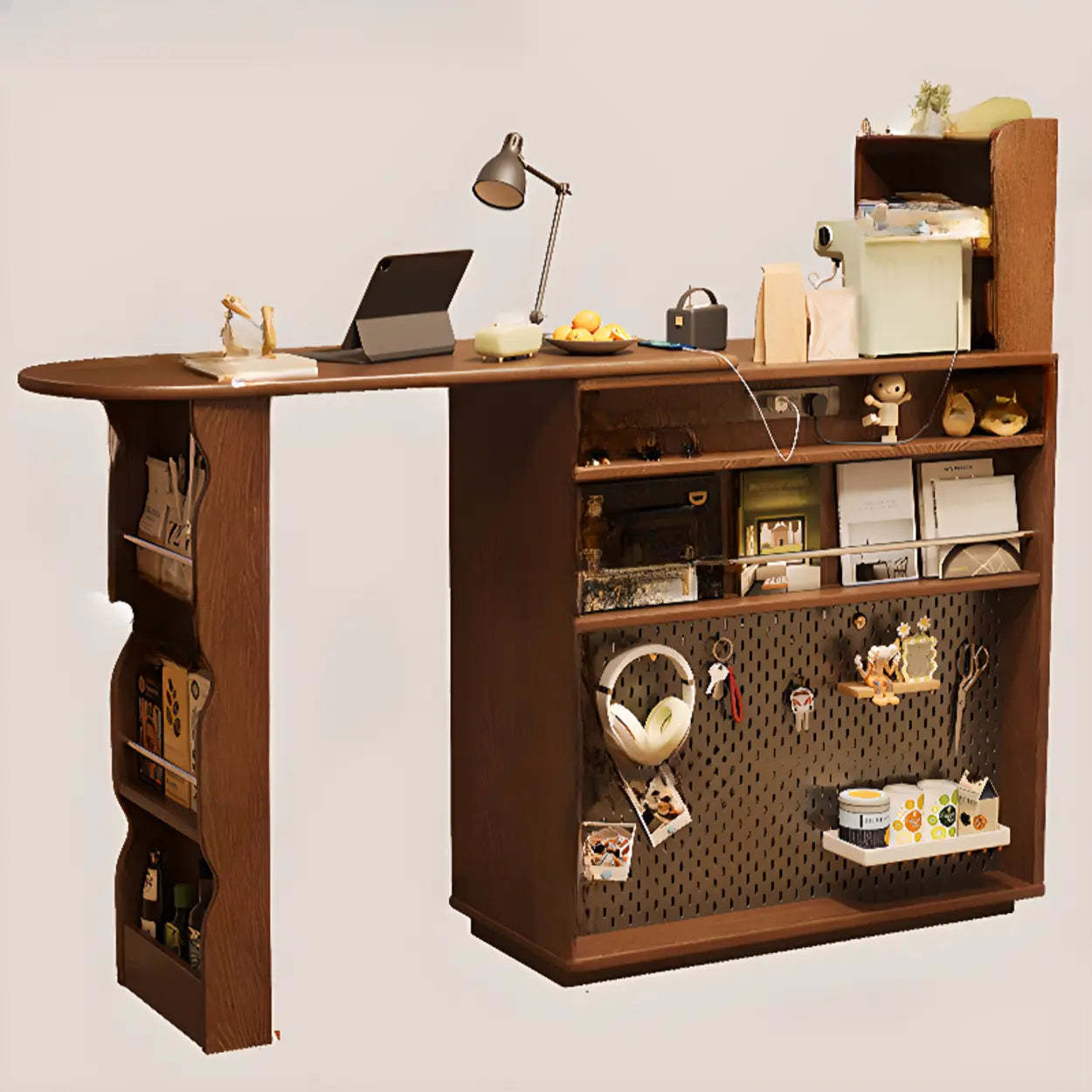 Multifunctional Extendable Wood Bar Table with Shelves