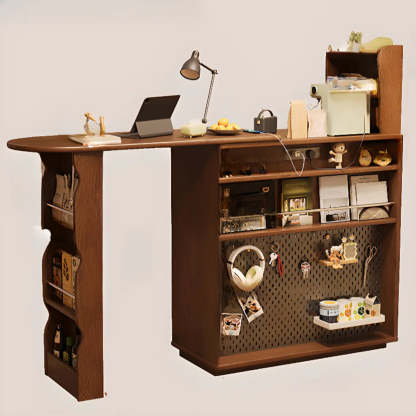 Multifunctional Extendable Wood Bar Table with Shelves