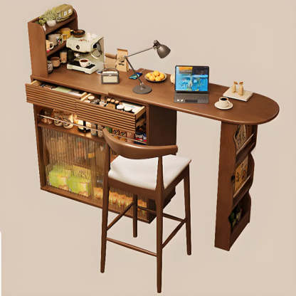Multifunctional Extendable Wood Bar Table with Shelves