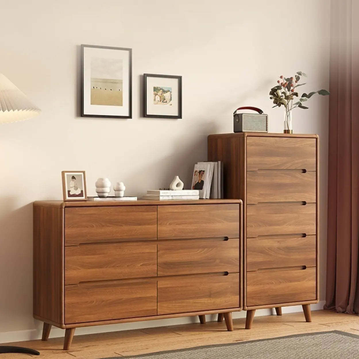 Multifunctional Rectangular Wood Dresser with Drawers