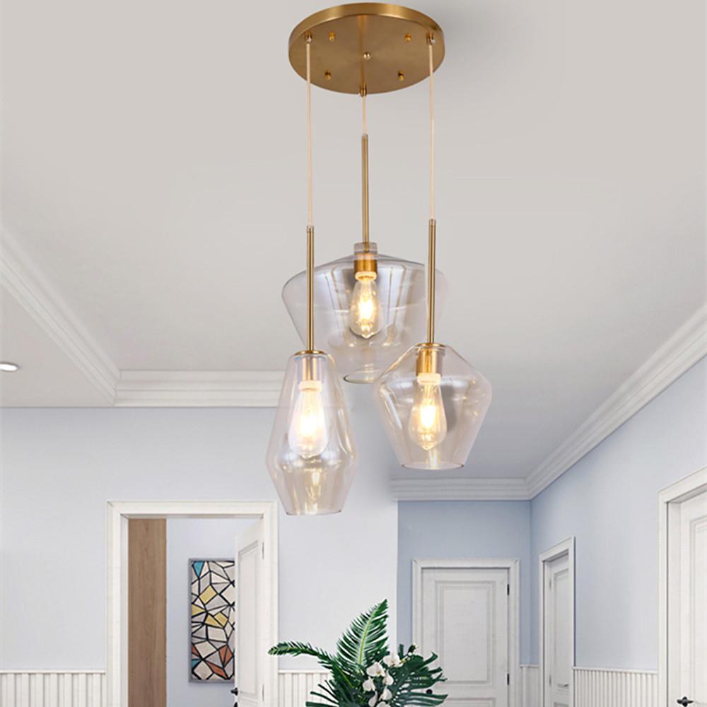 3-light Creative Glass LED Retro Pendant Lights Kitchen Island Lighting-Lighom