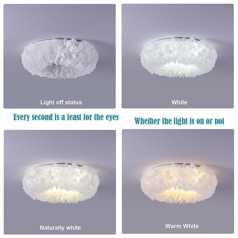 Round Feathers LED Nordic Flush Mount Chandelier