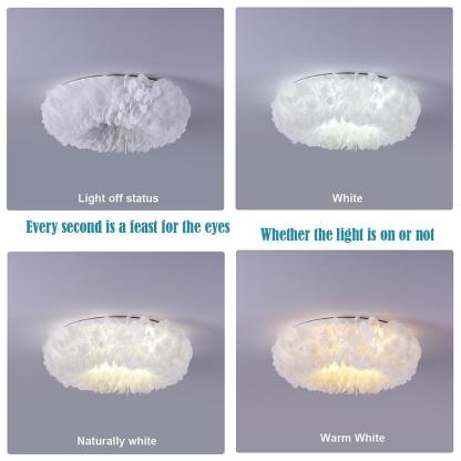 Round Feathers LED Nordic Flush Mount Chandelier