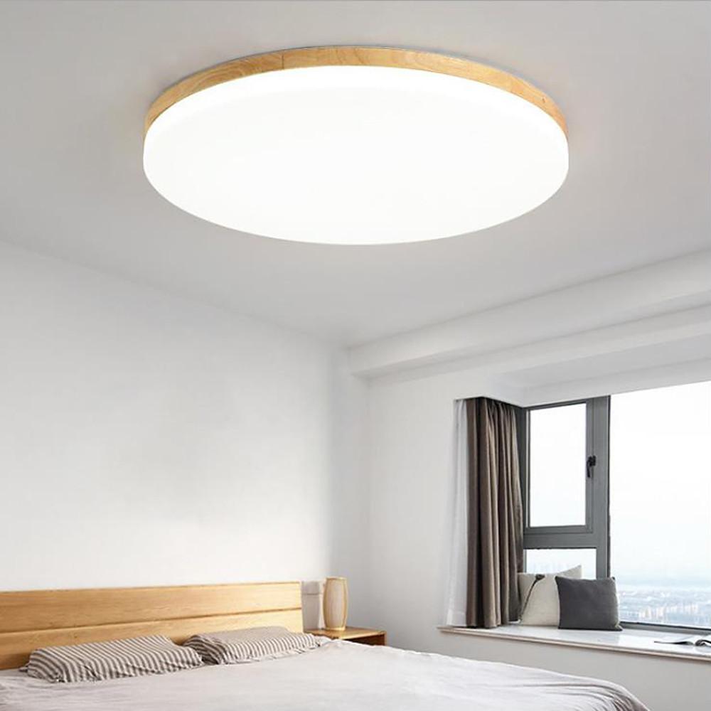 Circular Minimalist Flush Mount Dining Room Light Bamboo Acrylic LED Ceiling Lights-Lighom