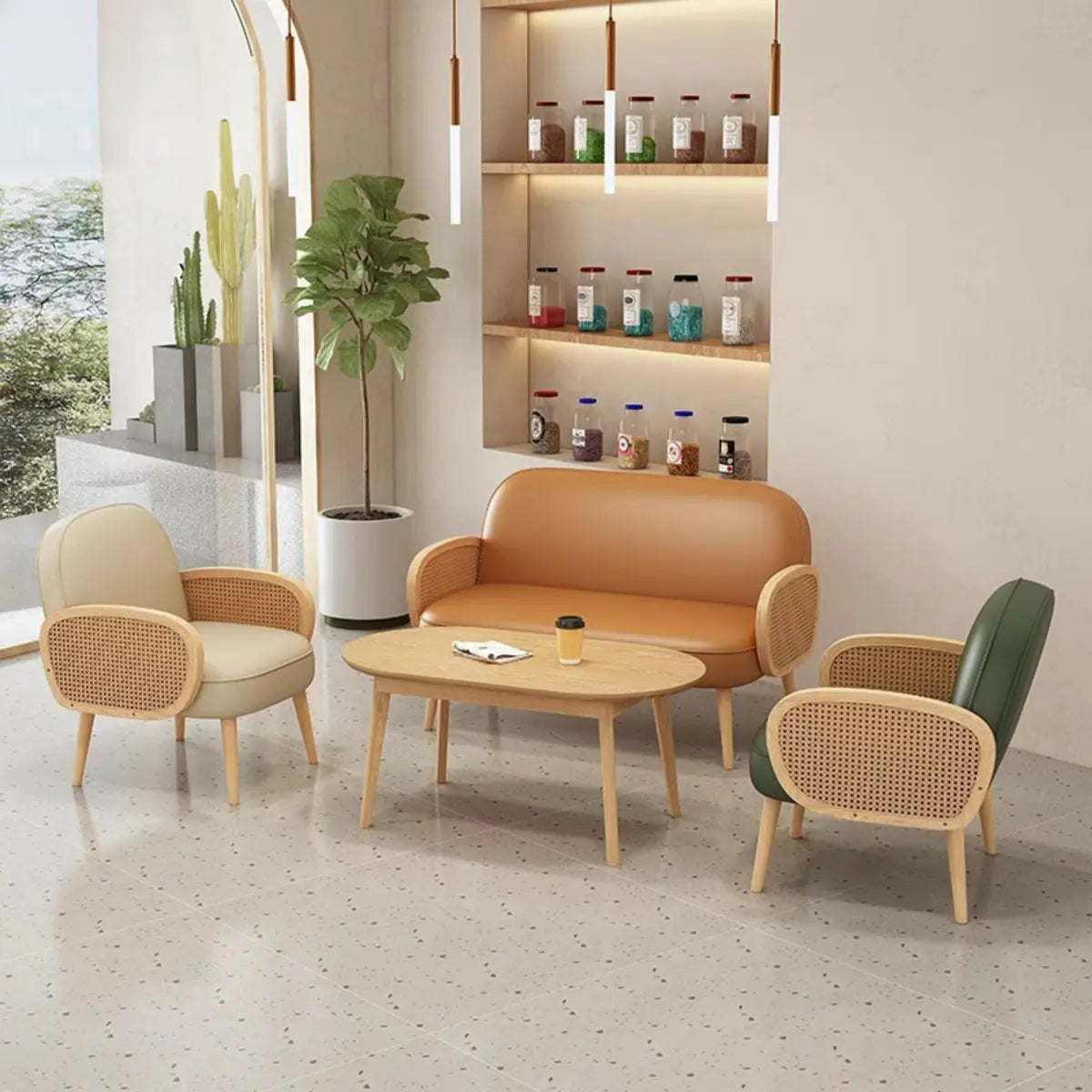 Nappa Leather Four Leg Wood Arm Chair